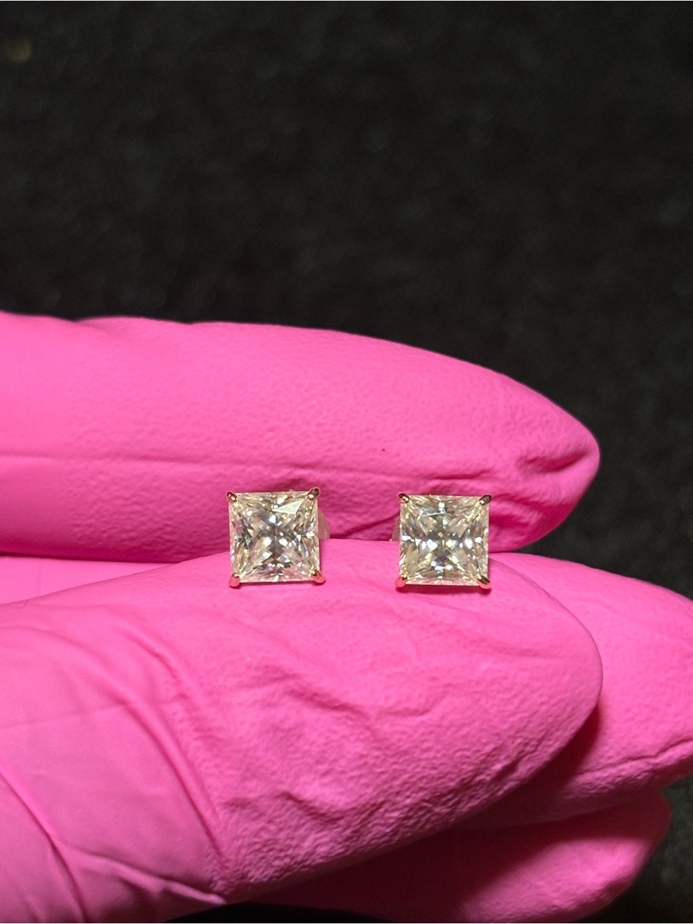 10k Real Gold 1.2ct. VVS1 Moissanite Princess-Cut Stud Earrings - Picture 9 of 17